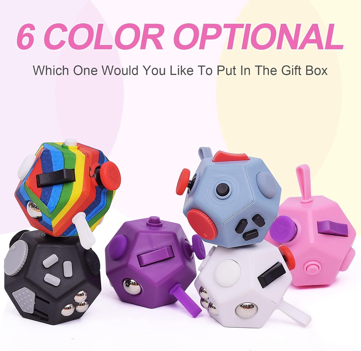 Small Fidget Toys,Mini Finger Cube,12 Sided Cube Toys Relief Stress and Anxiety Depression Anti for Girls Kids Adults (Pink)