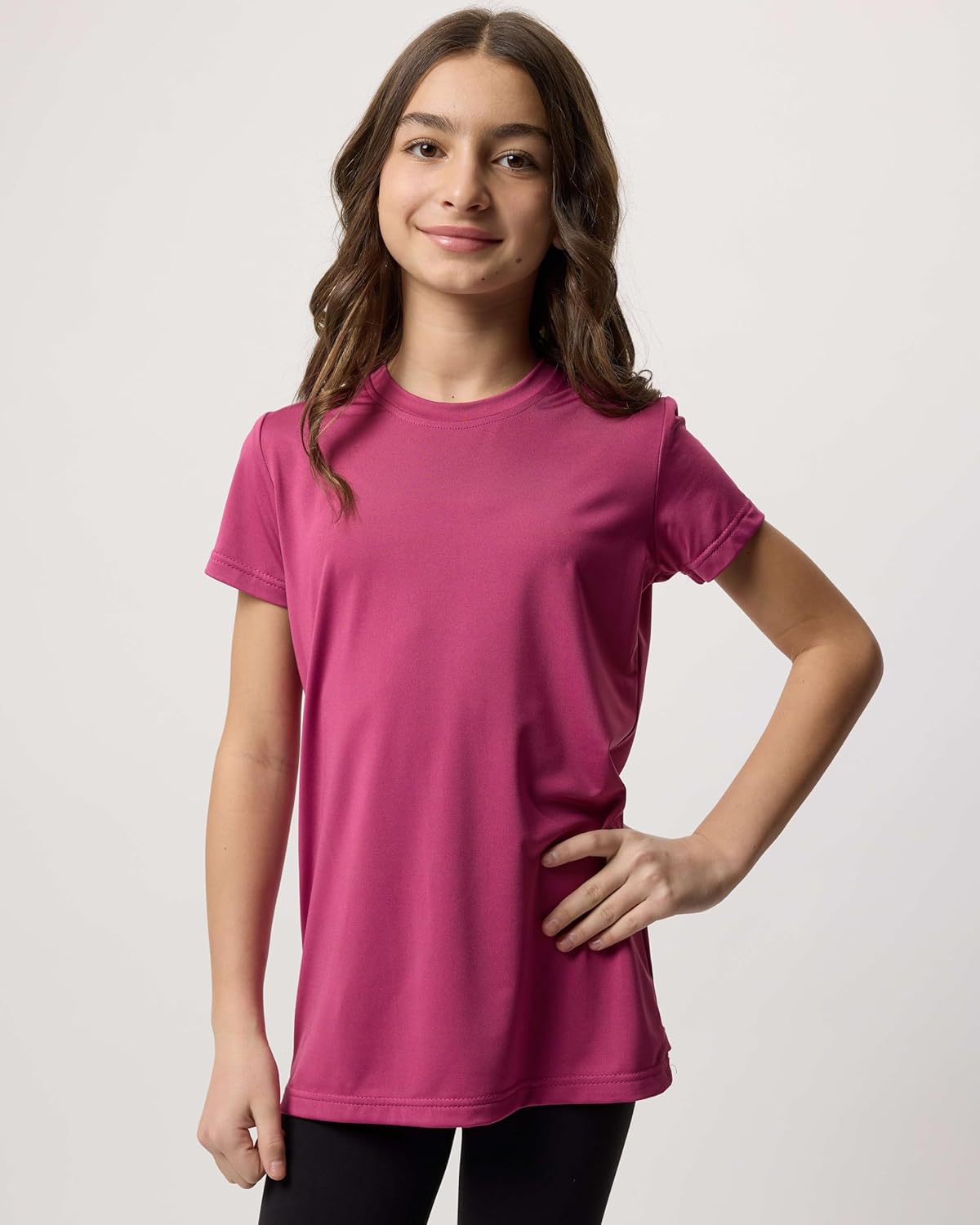 Real Essentials 5 Pack: Girls Short Sleeve Dry-Fit Crew Neck Active Athletic Performance T-Shirt