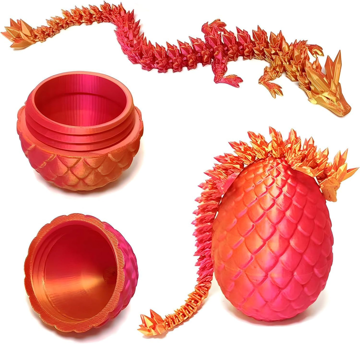 Easter Egg Dragon Egg 12In Dragon Toy 3D Printed Dragon Fidget Toys 3D Printed Dragon Egg with Articulated Dragon Inside Fidget Toys for Autism/ADHD (Red Mix Gold)