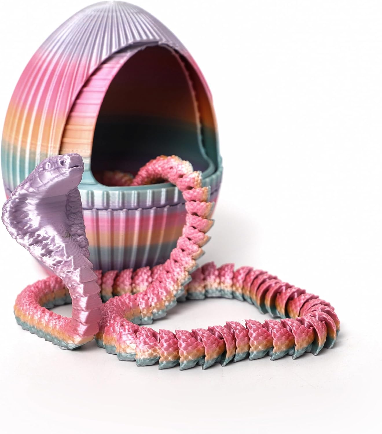 3D Printed Snake Egg - Gear Egg with Snake Inside, 24inch Flexible Snake, Cute Rotary Egg, 3D Printed Gift Toys, Figure Decoration, ADHD (Candy Color Rainbow)