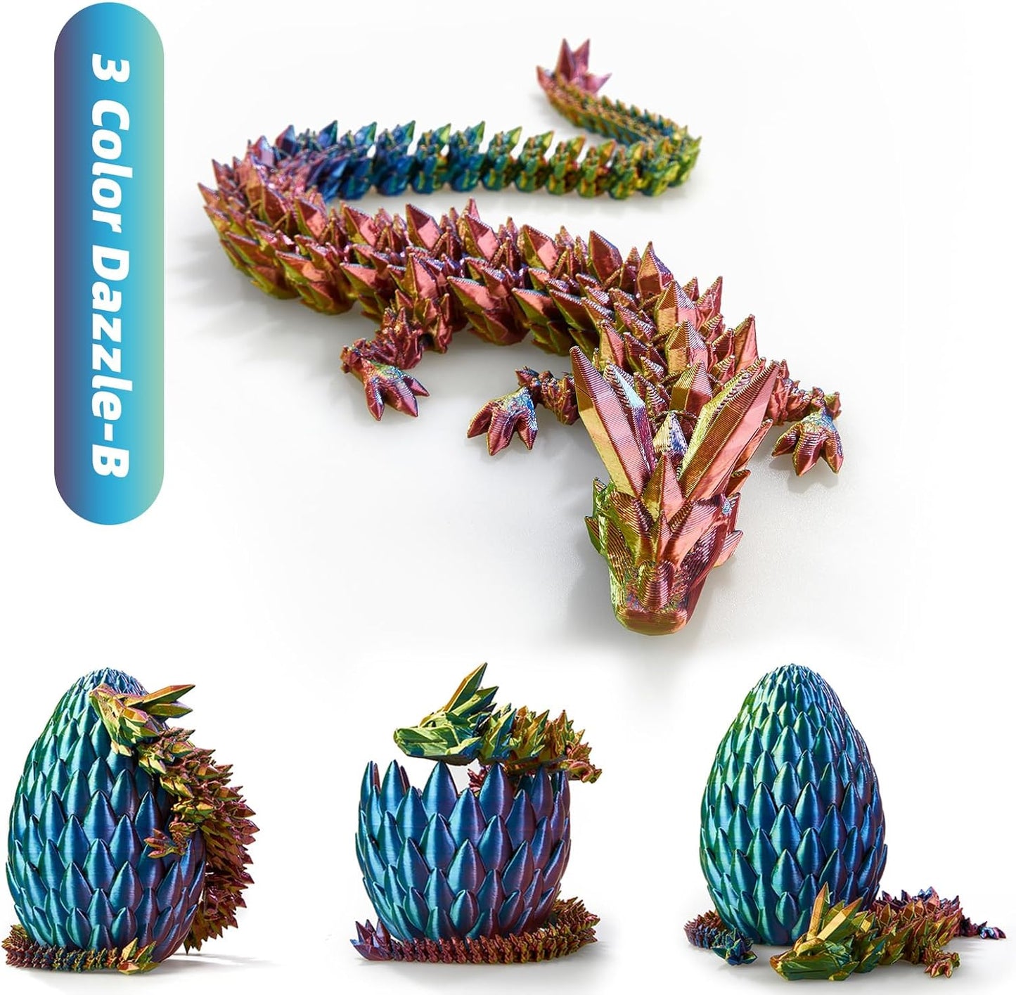 Dragon Egg,15in Crystal Dragon,Surprise Egg,Articulated Dragon,3D Printed Gift Toy,Fidget Toys for Autism/ADHD, Executive Desk Toys,Home Office Decor