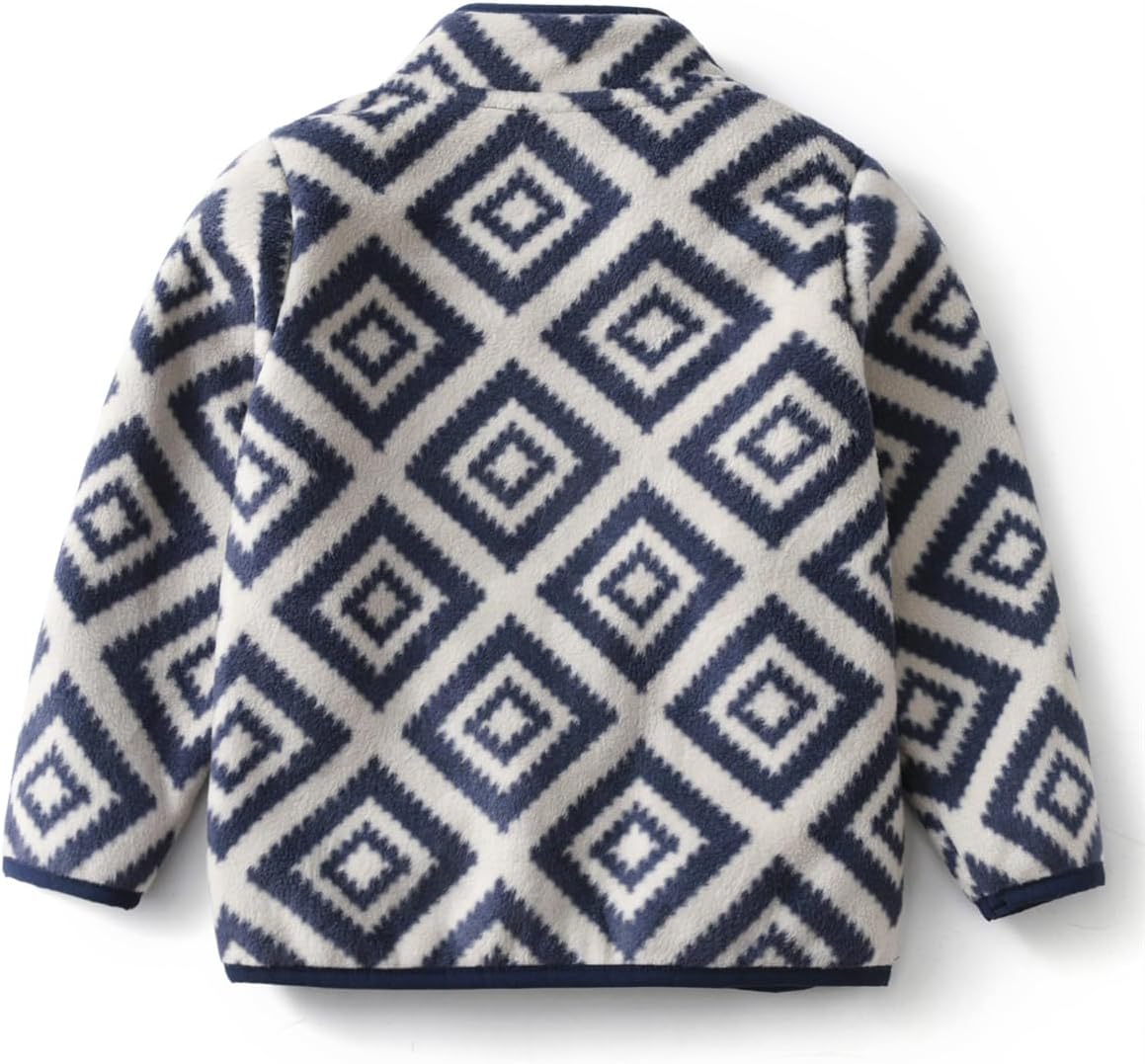 Kids Printed Polar Fleece Jacket Toddler Baby Boys Girls Autumn Winter Warm Sherpa Lining Outerwear Soft Lightweight