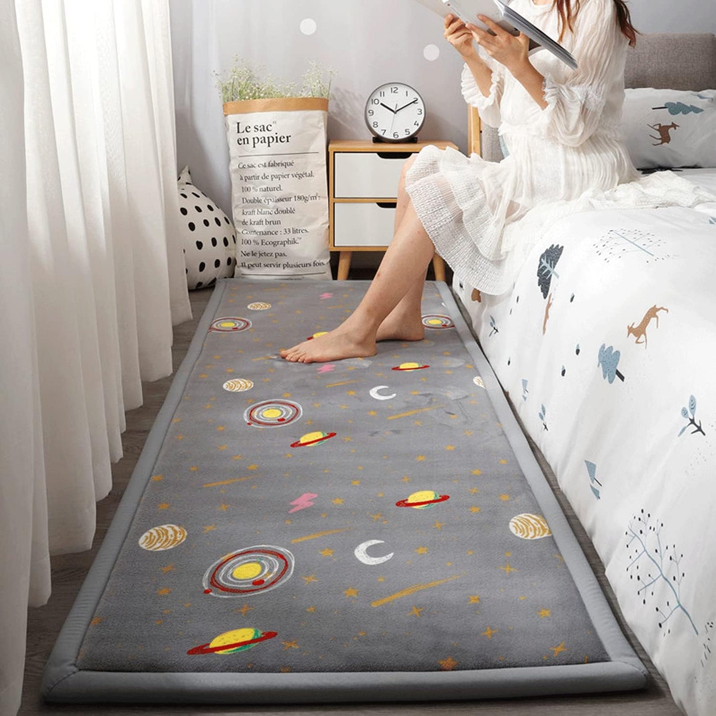 Loartee Coral Velvet Area Rug - 1" Thick Memory Foam Baby Play Mat, Washable Toddler Carpet, Home Decor for Living Room, Nursery, Kids Bedroom, Astral Gray, 5'11"x6'7"