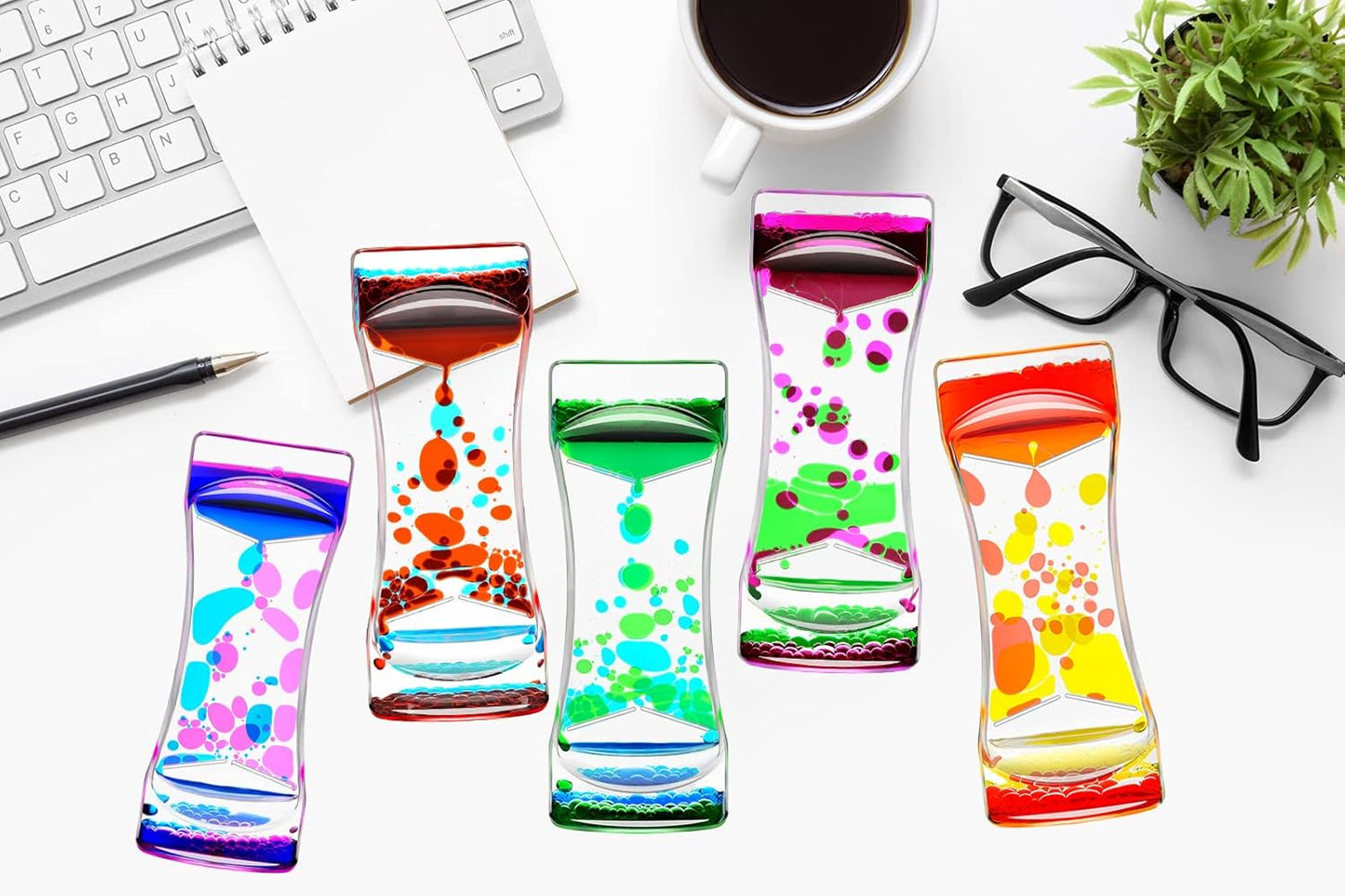 Liquid Motion Bubbler for Sensory Toys, Set of 5 Fidget Timer Liquid Toy for Home Ornament, Oil Drop Water Desk Toys, Liquid Timers for Autism Toys, Relaxing Activity, Different Mixed Colors