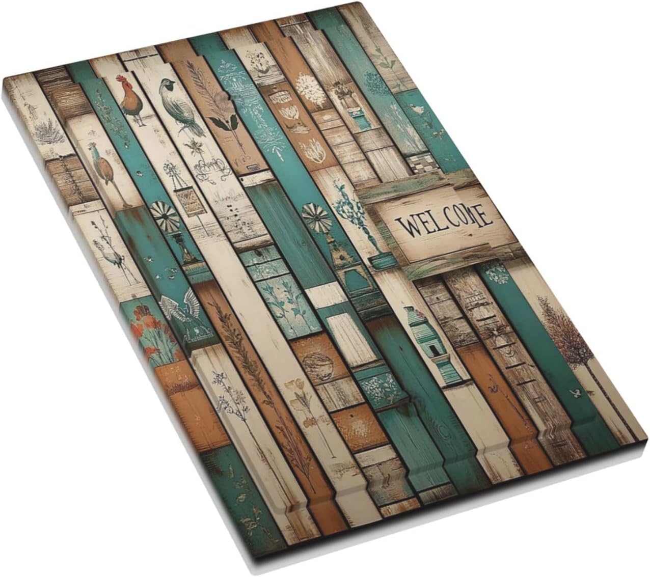 Light Switch Cover Plate Vintage Wood Brown Turquoise Splicing 1 Gang No Device Blank Electrical Wall Plates Faceplate Decorative Switch Plate For Farmhouse Cabin Decor