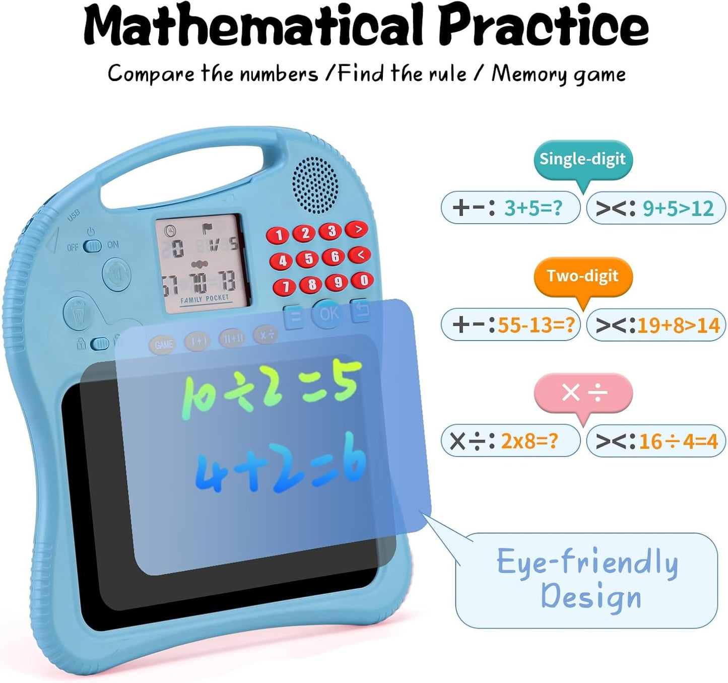 Kids Educational Learning Toys with Math Games,Talking Flash Cards and Writing Drawing Tablet, Speech Therapy Autism Sensory Toys Gifts for Toddler Preschool Activities Boys Girls Ages 3-10 (Blue)