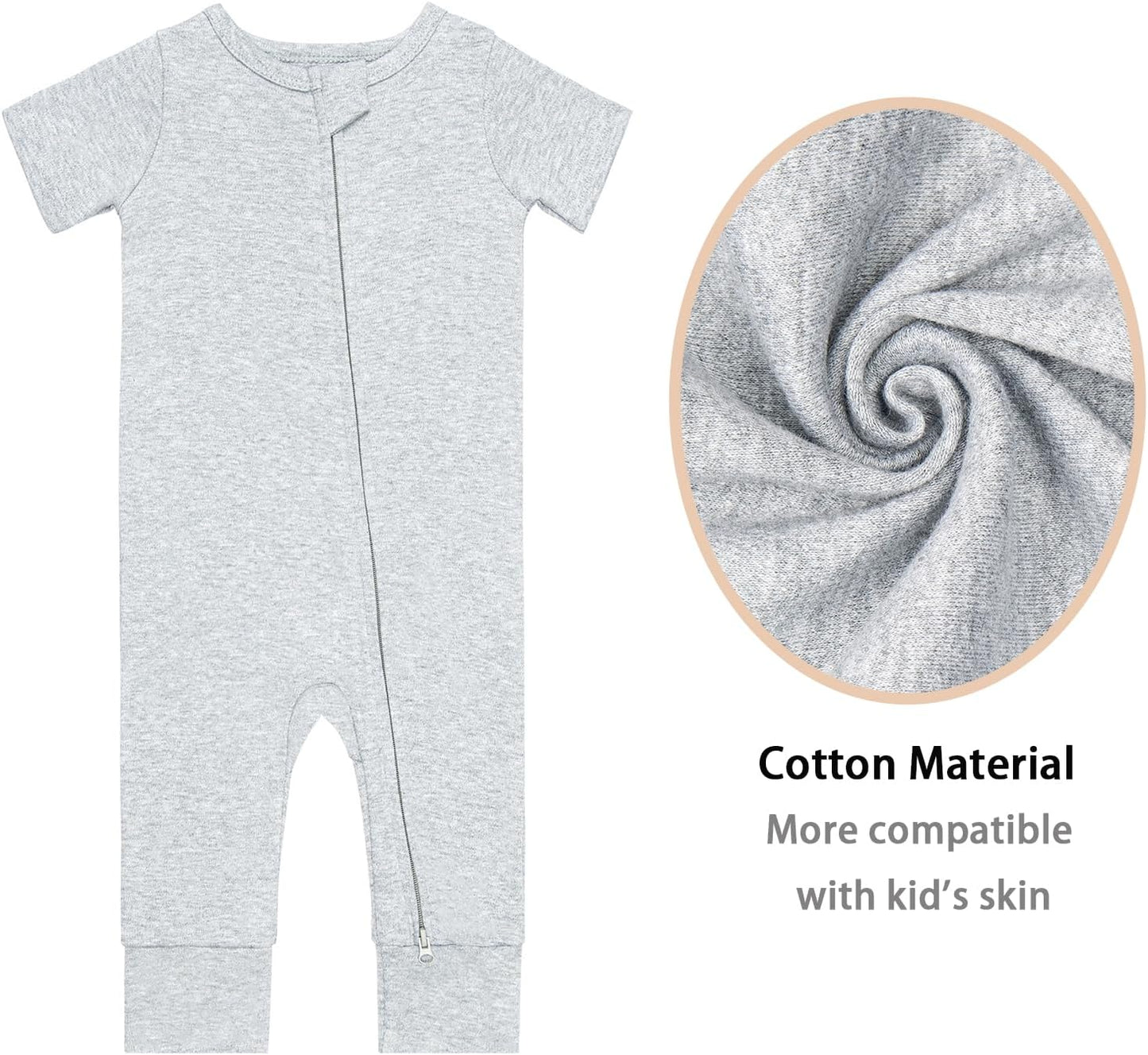 GUISBY Footless Short Sleeve Baby Pajamas with Zipper Cotton Infant Sleepwear