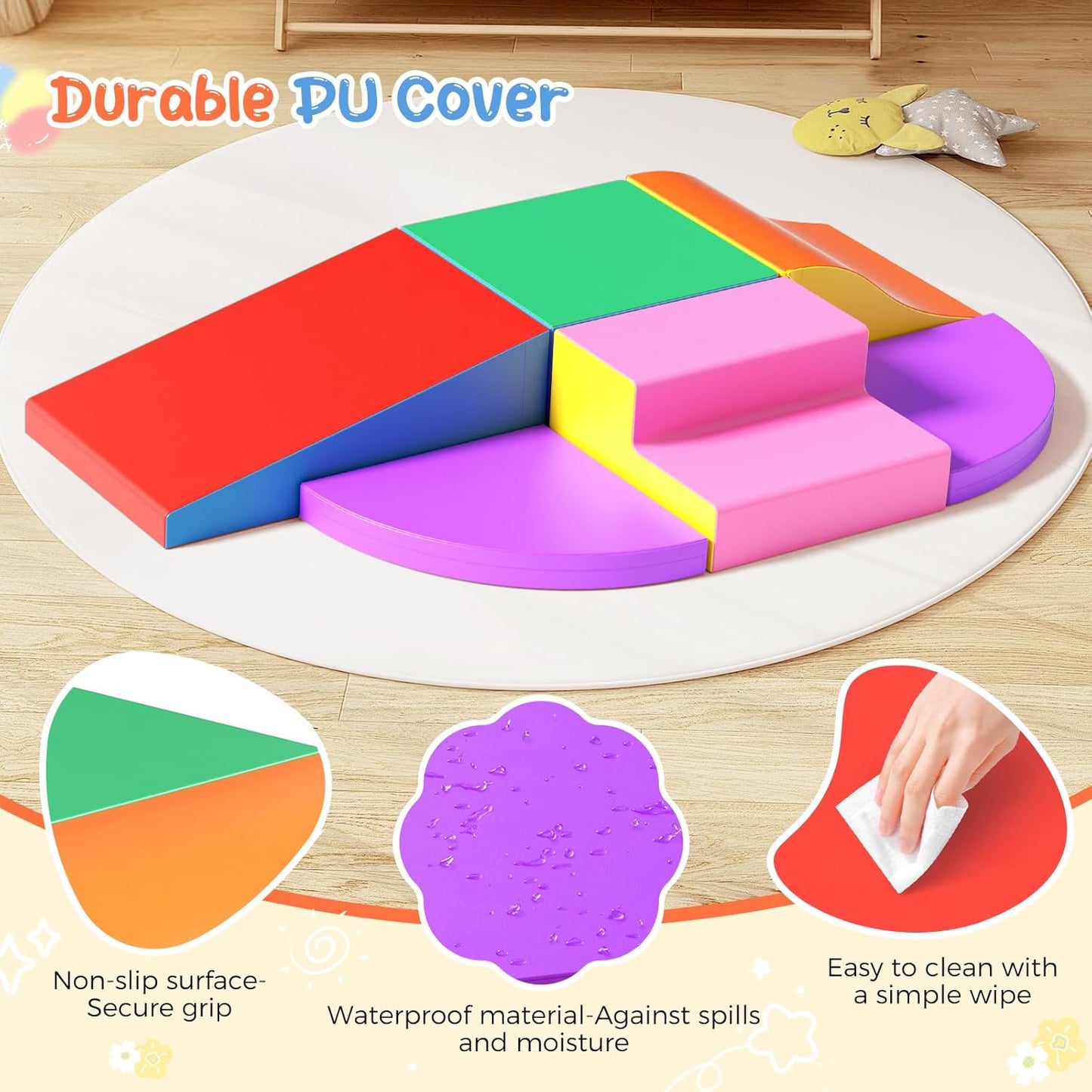 Lischwert Foam Climbing Blocks for Toddlers, Baby Climbing Blocks Soft Play Climbing for Toddlers with Foldable Block and Tunnel Indoor Climbing Toys for Toddler 1-3, 6 Pieces