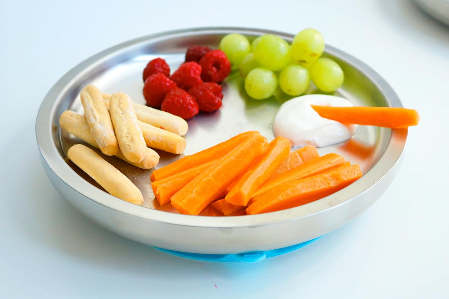 Avanchy Open Baby Plates with Suction – Stainless Steel Divided Plates for Toddlers, BPA-Free, Dishwasher Safe, Unbreakable, Non-Toxic, 100% Silicone Suction – Orange