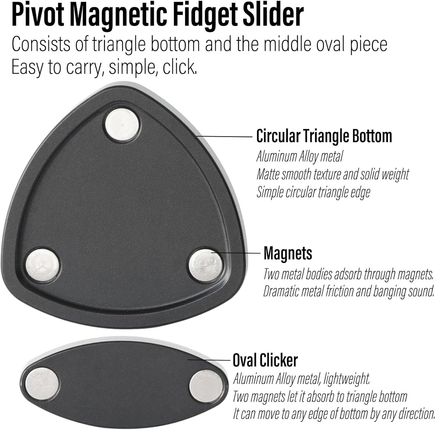 FREELOVE Pivot Magnetic Fidget Slider, Metal Worry Coin Haptic Clicker for Adults, Triangle Rotation Kinetic Toy Mechanical Sound EDC, Autism Sensory ADHD Anxiety Focus Meditation (Aluminum Black)