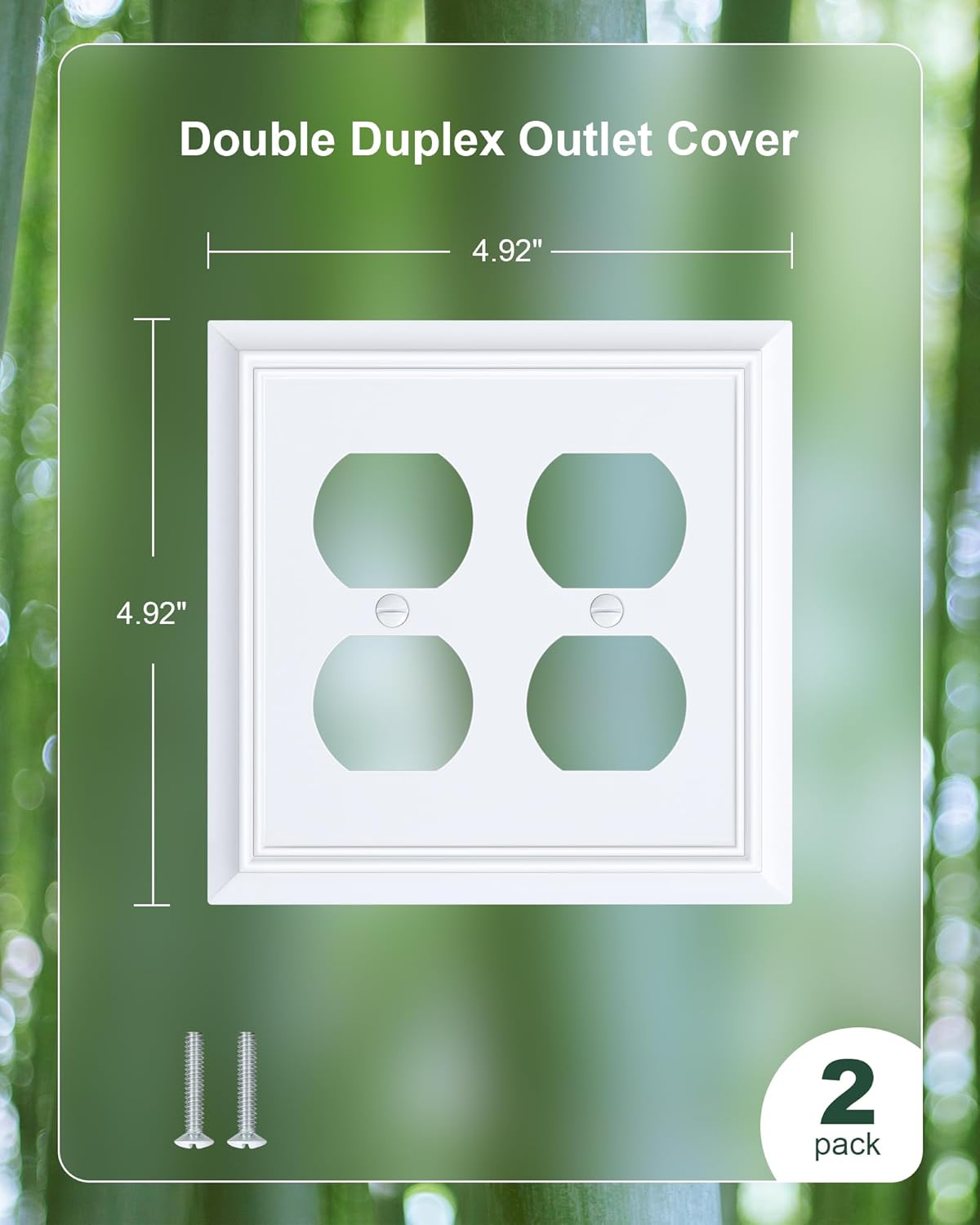 2-Pack Double Duplex Outlet Cover, Pure White Decorative Switch Plates and Outlet Covers for Electrical Outlets, Durable Natural Bamboo Fiber Wall Plates, 2 Gang Receptacle Cover