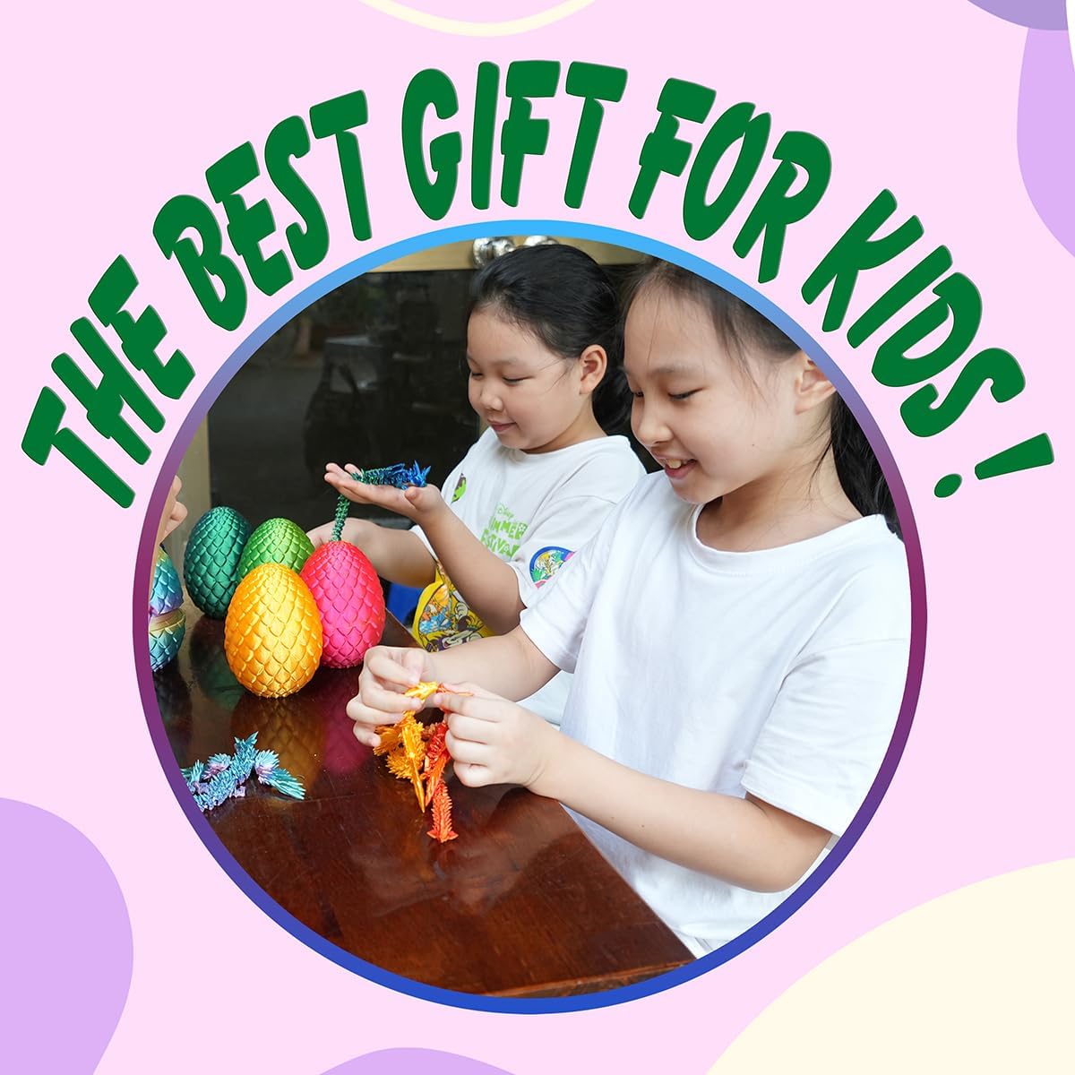 7" 3D Printed Dragon with Wings in Egg, Easter Basket Stuffers, Crystal Dragon Surprise in Eggs, Articulated Dragon, Dragon Fidget Toy, Home Office Decor Executive Desk Toy (Laser Green)