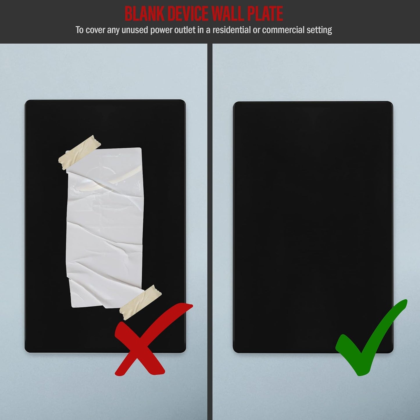 ENERLITES Screwless Blank Wall Plate, Child Safe Blank Device Outlet Cover, Standard Size, 1-Gang 4.68" x 2.93", Polycarbonate Thermoplastic, UL Listed, SI8801-BK, Glossy, Black