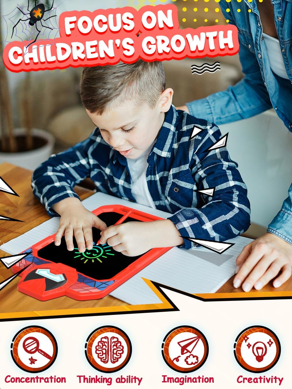 LCD Writing Tablet Doodle Board 10 Inch, Colorful Drawing Pad, Electronic Drawing Tablet, Drawing Pads,Travel Gifts for Kids Ages 3 4 5 6 7 8 Year Old Girls Boys (Alien Warrior)