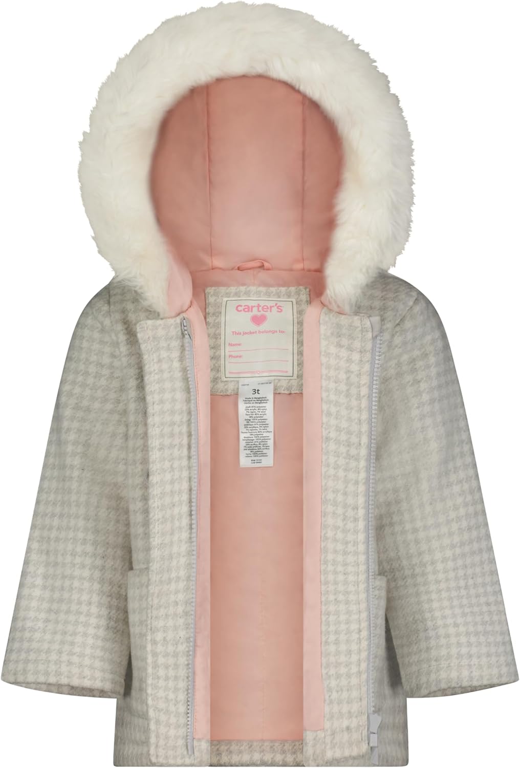 Carter's Toddler Girls Midweight Jacket, Warm, Hooded, Water-Resistant Winter Coat