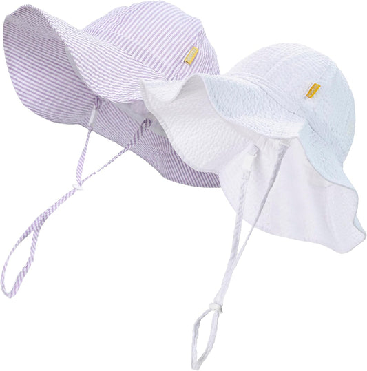 Baby & Toddler Wide Brim Sun Hats UPF 50+ Sun Protection Bucket Cap Cute Adjustable Hat in Seersucker