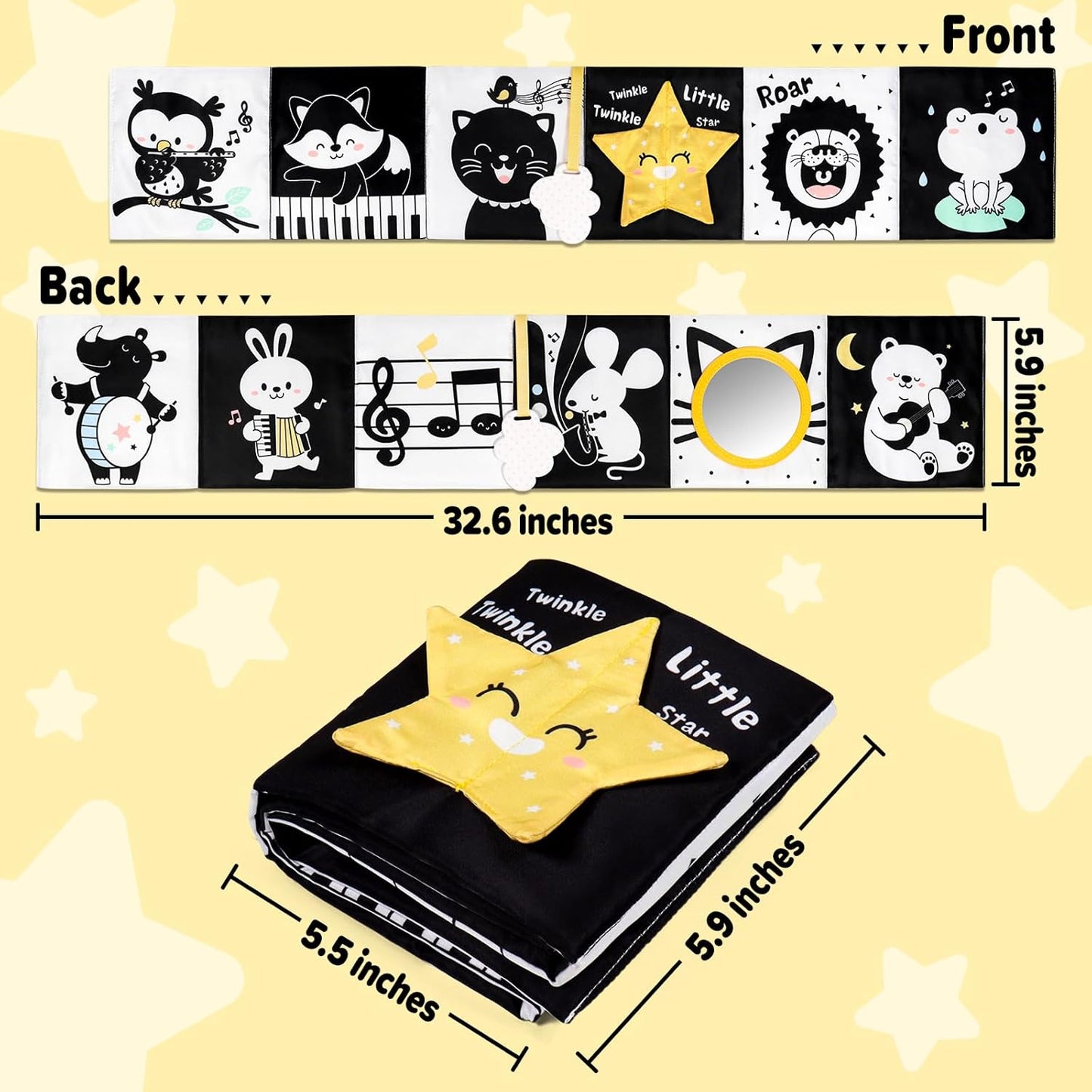 OKOOKO Black and White Baby Book High Contrast Baby Toy 0-6 Months Baby Soft Book Tummy Time Toy Crib Stroller Toy Montessori Sensory Toy Early Education for 0-6 6-12 Months Newborn Baby Infant