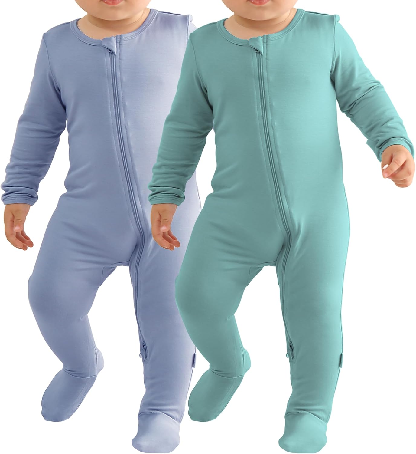 Baby Bamboo Rayon Romper Infant Footies Long Sleeve Double Zipper Outfits 2-Pack One-Piece Jumpsuits