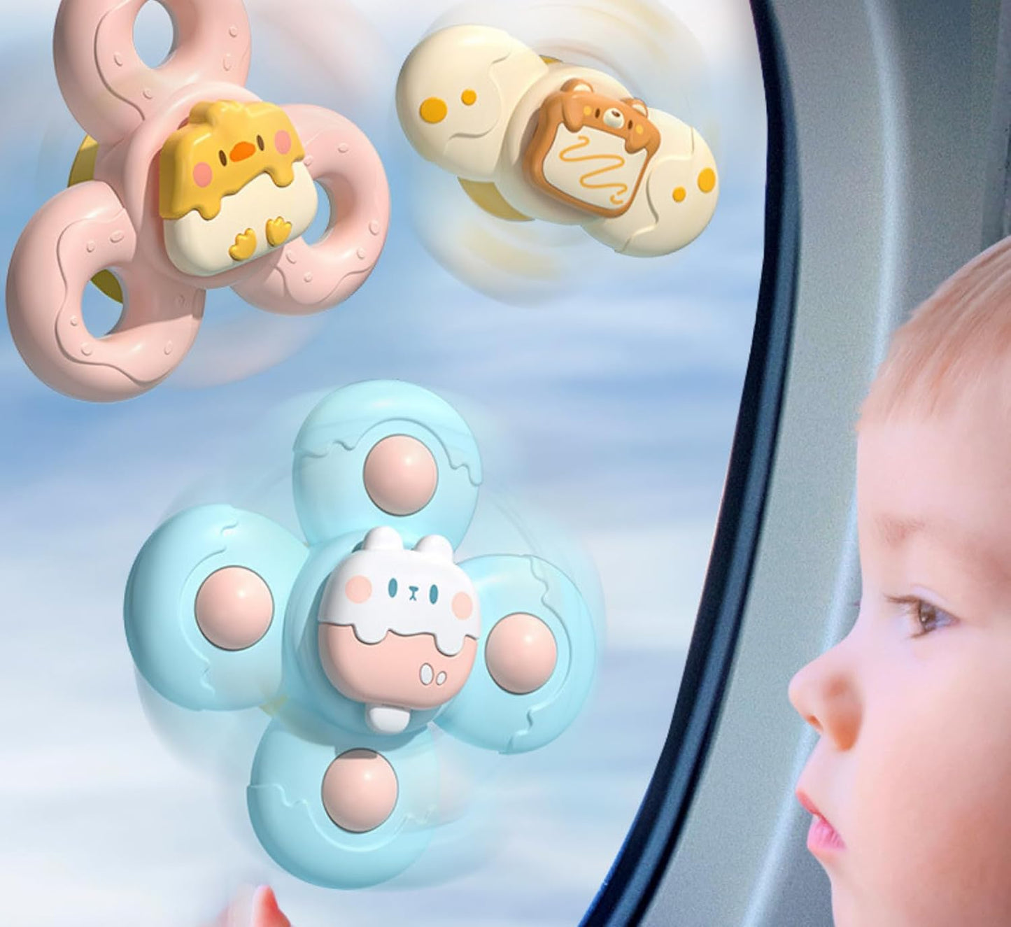 3PCS Suction Cup Spinner Toys Set: Baby Bath Sensory Spinner Toys for 1 2 Year Old Boys Girls - Stress Release, Anxiety Relief, Educational Gifts for Toddlers 1 2 3 Years Old - 3 Pack