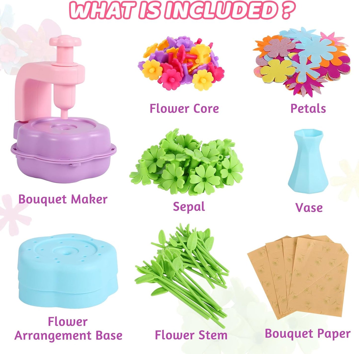 Flower Crafts Kit for Girls - Arts and Crafts for Kids Ages 4-8, Gifts for 4 5 6 7 8 9 Year Old Girls, Mess-Free Art Craft Activity Toys, Kids Flower Making Kit, DIY Creative Toys Gifts for Toddler