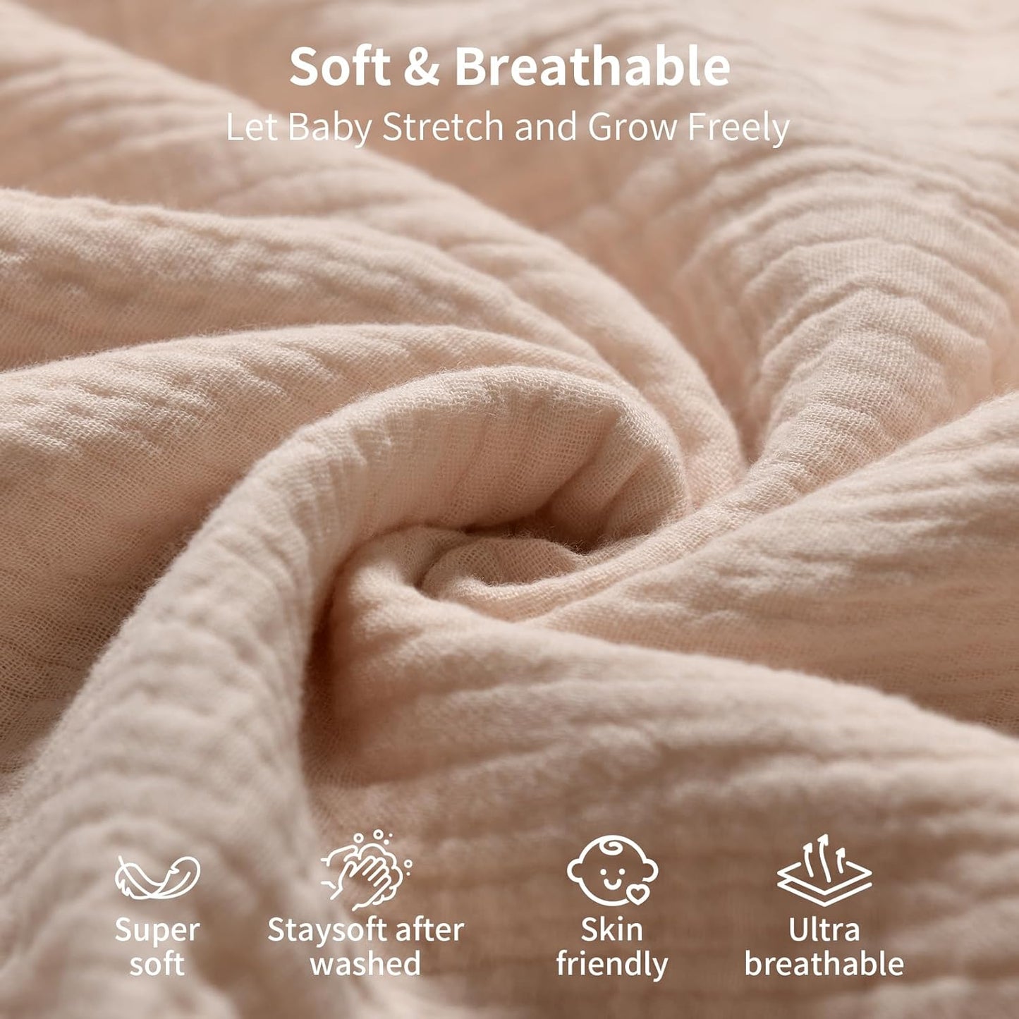 Muslin Swaddle Blankets for Newborn, 2 Pack Breathable Soft Receiving Blanket, Large 41 x 41 inches Swaddle Wrap Burping Clothes, Essentials Infant Shower Items. (Beige & White)