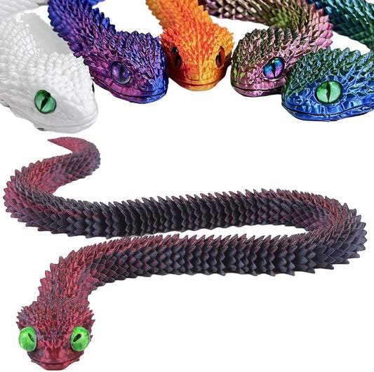 3D Printed Animals-Snake Viper, 24 in Surprise Mystery Snake Fidget Toy Creative Toy 3D Printed Articulated Snake Collectibles Home Office Executive Desk Decor (Black Red)
