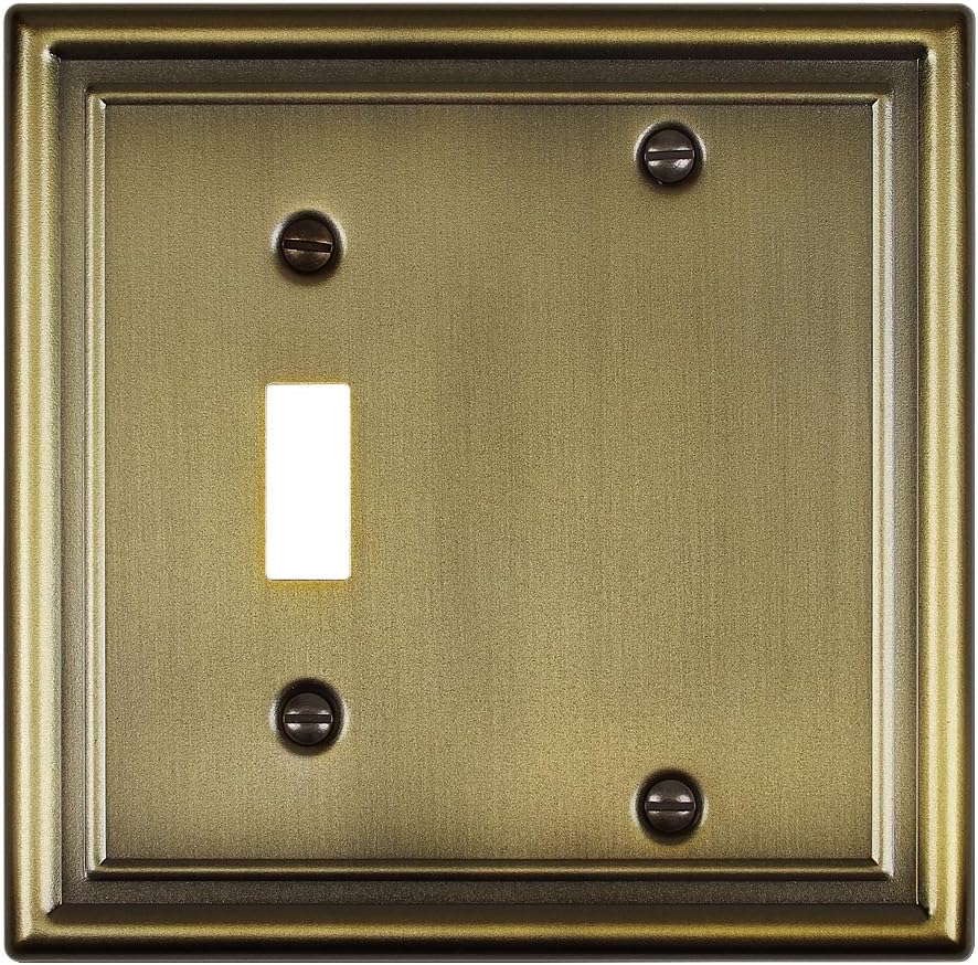 Antique Brass Combination 1 Toggle and 1 Blank Wall Plates, 1-Pack Metal Switch Plates No Device Blank Outlet Covers, 2-Gang, 4.96''*4.88'', Midsize