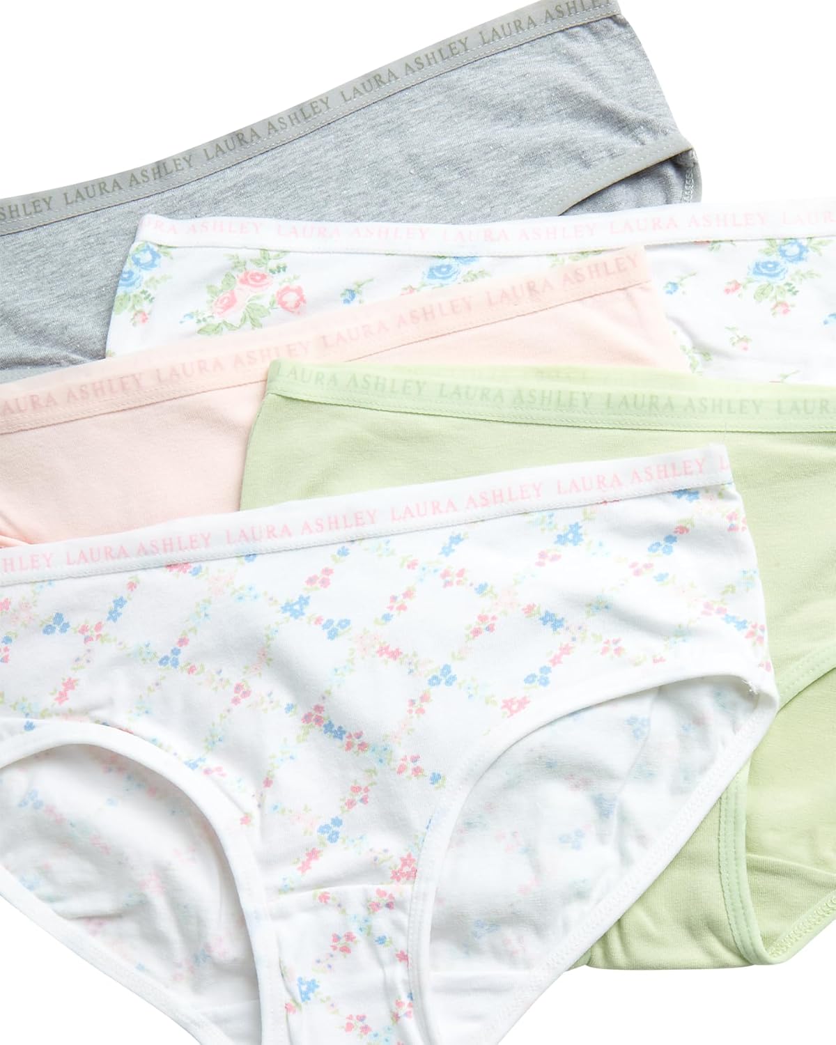 Laura Ashley Girls Underwear - 5 Pack Soft Stretch Breathable Panties for Girls - Lightweight Cotton Panties (Size: 4-12)