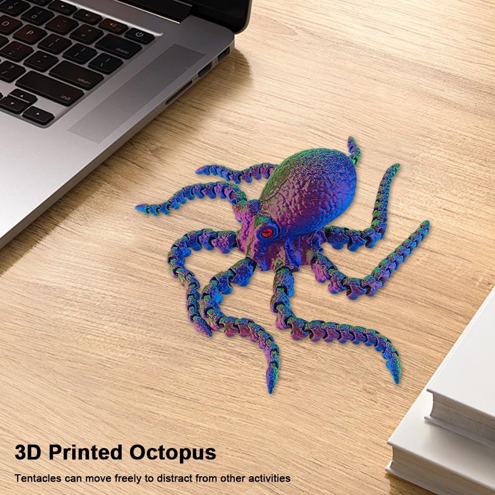 3D Printed Octopus Animals Toy Articulated Octopus Fidget Toy 3D Printed Gift Creative Ornament Articulated Octopus Toys Home Decor (Yellow Blue)