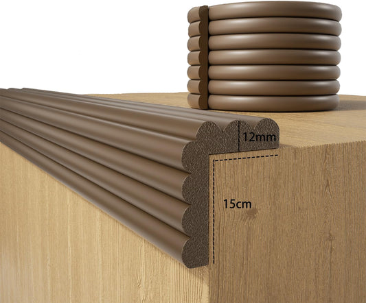 Baby Proofing Wall Corner Protector,Edge Guard Corner Protector,6.56ft Thinken Soft Corner Protectors Pre-Taped Soft Rubber Foam Edge Cushion for Furniture (Brown-L, 6.56Ft x 5.9" W x 0.47" Th)