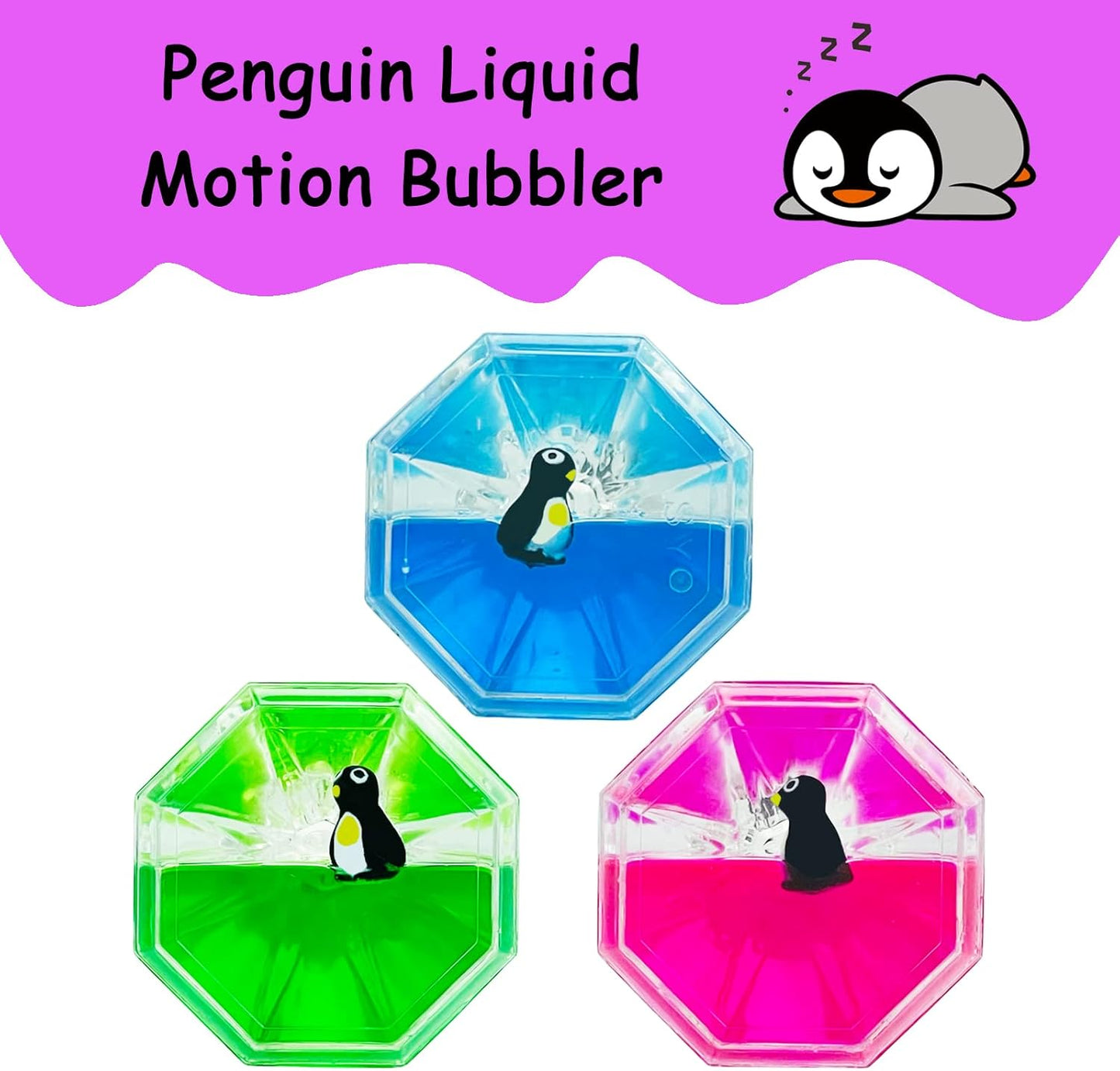 Liquid Motion Bubbler,3 Pack Diamond Shaped Penguin Liquid Timer for Sensory Play,Fidget Toy Stress Management for Kids and Adults,Colorful Calming Relaxing Hourglass