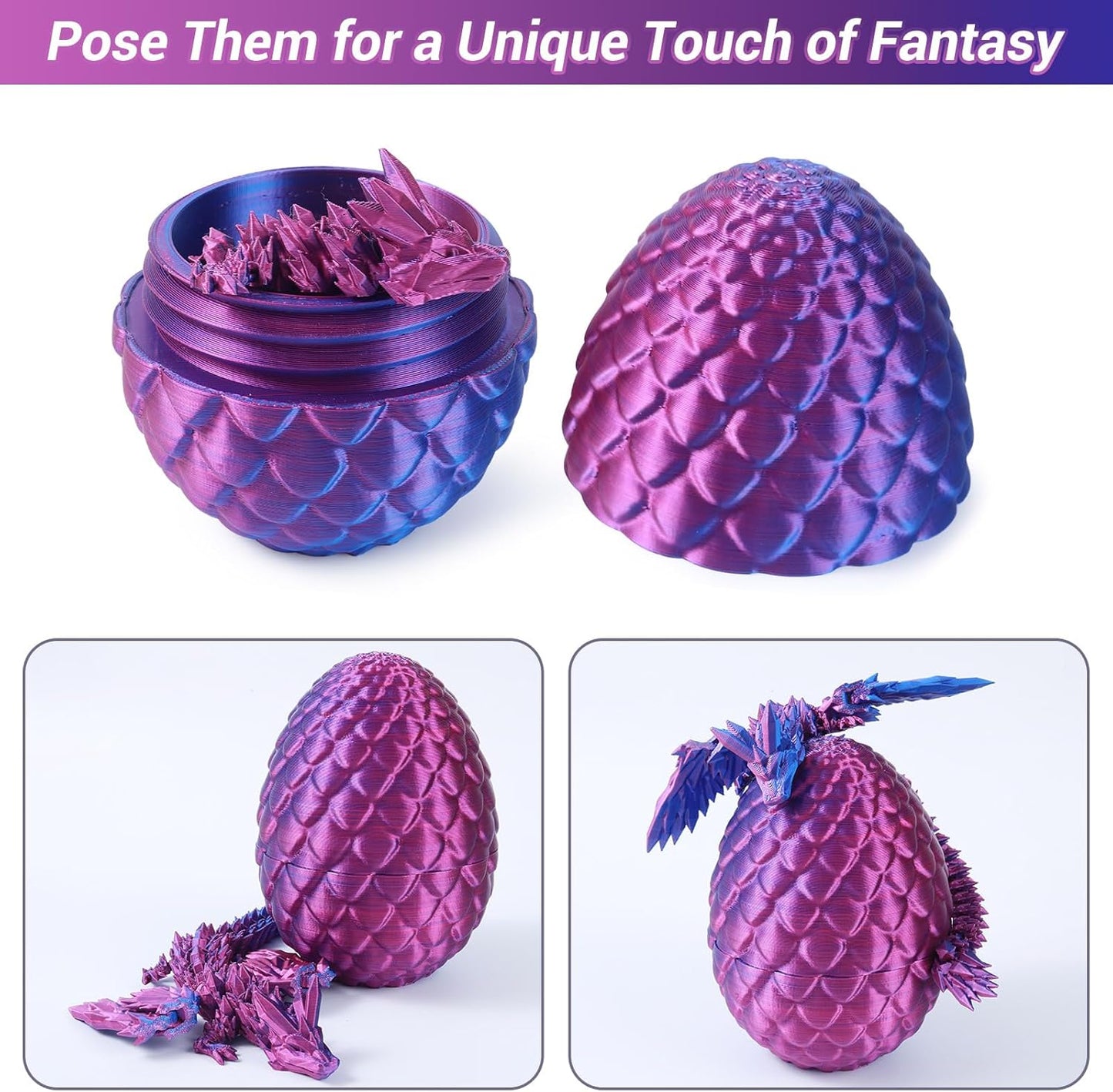 Antetek 3D Printed Dragon with Wings，3D printed dragon egg，3D printed dragon in egg， Movable Articulated Crystal Dragon Eggs with Dragon Inside with Wings