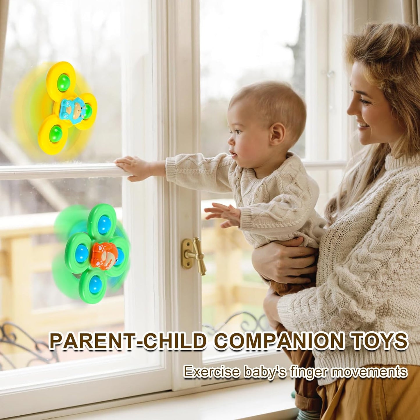 3PCS Spinner Toys for Babies, Baby Bath Toys Travel Essential Airplane Kids Toddlers Toys 1-3 Spinner with Suction Cups, Easter Birthday Baby Gifts Sensory Toys