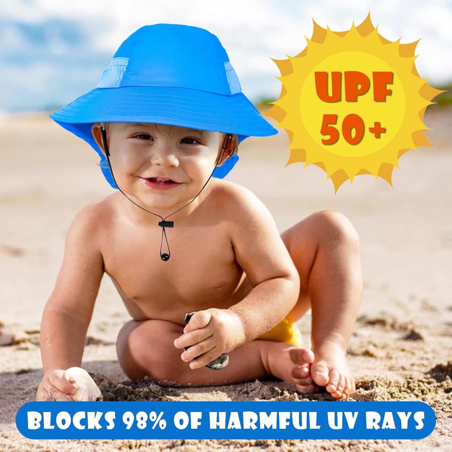 Toddler Baby Sun Hat Kids Summer UPF 50+ for Boys Girls Adjustable Beach Hats with Bucket Wide Brim Age 1-7 Years