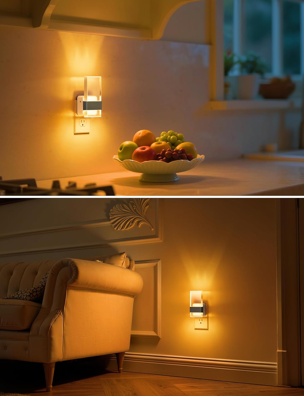 L LOHAS LED Night Light, Amber Night Lights Plug Into Wall, Dusk-to-Dawn Sensor Decorative Night Light, 0-100LM Dimmable Nightlights, Wall Sconce-Style Acrylic Nitelight for Bathroom, Hallway,Gift