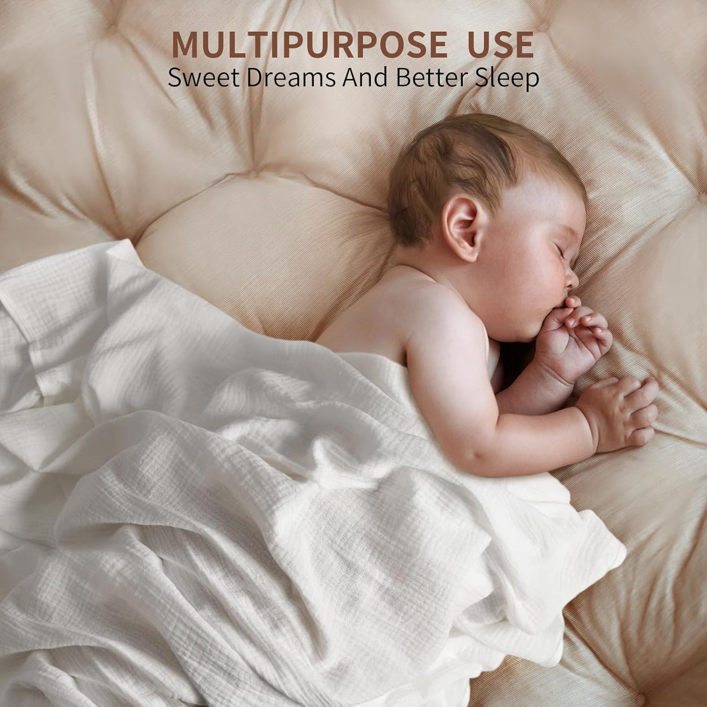 Muslin Swaddle Blankets for Newborn, 2 Pack Breathable Soft Receiving Blanket, Large 41 x 41 inches Swaddle Wrap Burping Clothes, Essentials Infant Shower Items. (Beige & White)