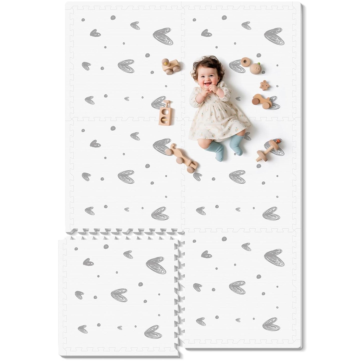 XL Baby Play Mat-72”x 48” Puzzle Play Mat,with 6 Foam Floor Tiles,Waterproof,Interlocking Foam Baby Mat for Babies&Toddlers,Expandable Tiles with Edges,Tummy Time Mat(Love)