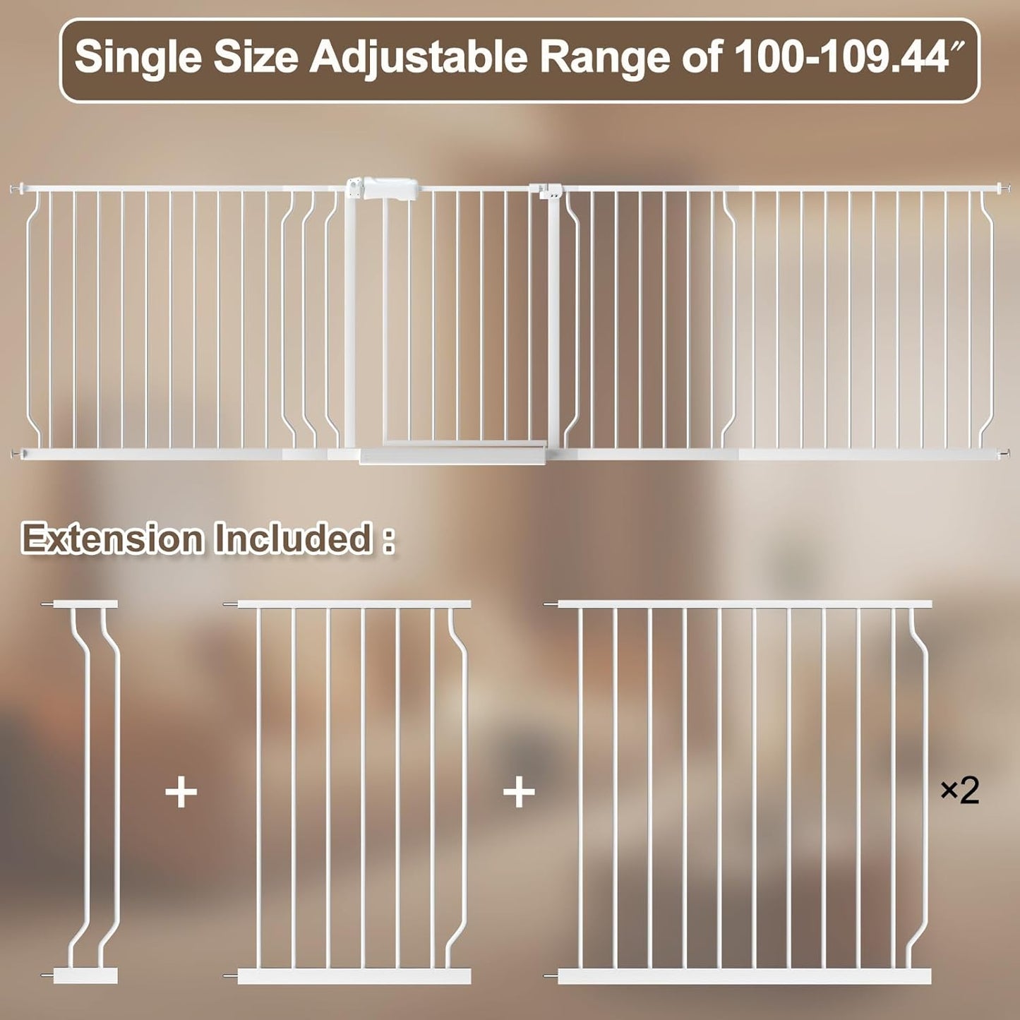 WAOWAO Baby Gate 100-109.41" Extra Wide Pressure Mounted Walk Through Swing Auto Close Safety White Metal Toddler Kids Child Dog Pet Puppy for Stairs,Doorways,Kitchen