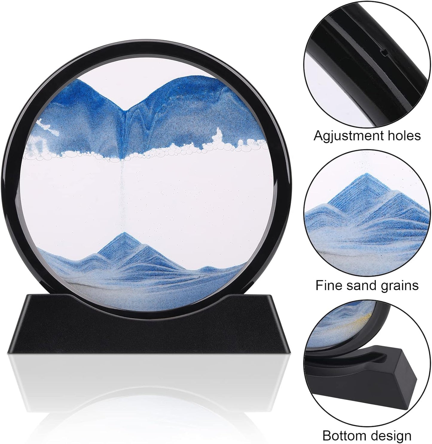QLKUNLA Moving Sand Art Picture Liquid Motion 3D Deep Sea Sandscape in Motion Display Flowing Sand Frame Relaxing Desktop Home Office Work Decor Art Toys (7 inch, Black)