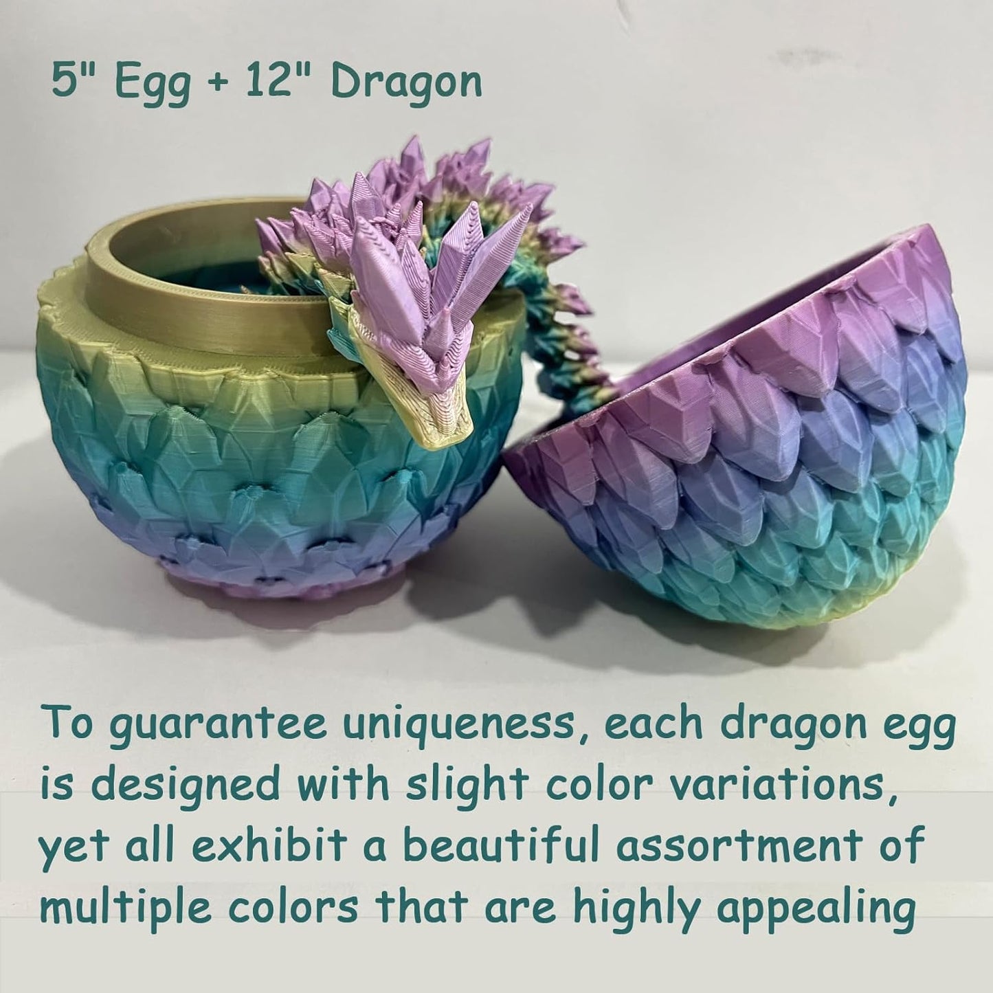 3D Printed Dragon Egg, Mystery Crystal Dragon Egg Fidget Toys Surprise Articulated Crystal Dragon Eggs with Dragon Inside (Colorful-A)