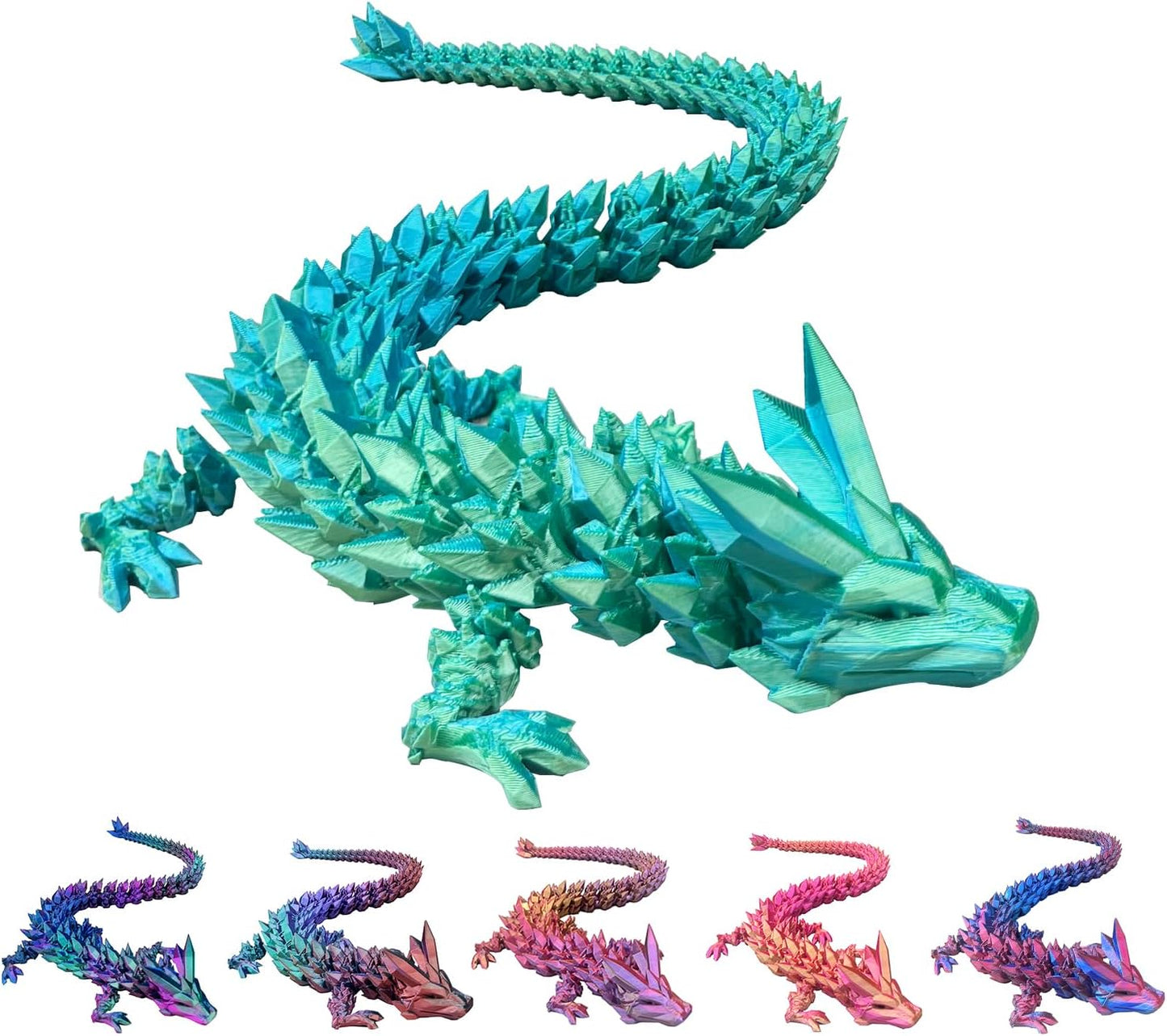 Dragon Eggs with Dragon Inside, 16.5 Inch Large 3D Printed Dragon Egg Articulated Dragon Crystal Dragon Executive Desk Toys Fidget Toy for Autism/ADHD (Blue Green, only Dragon)