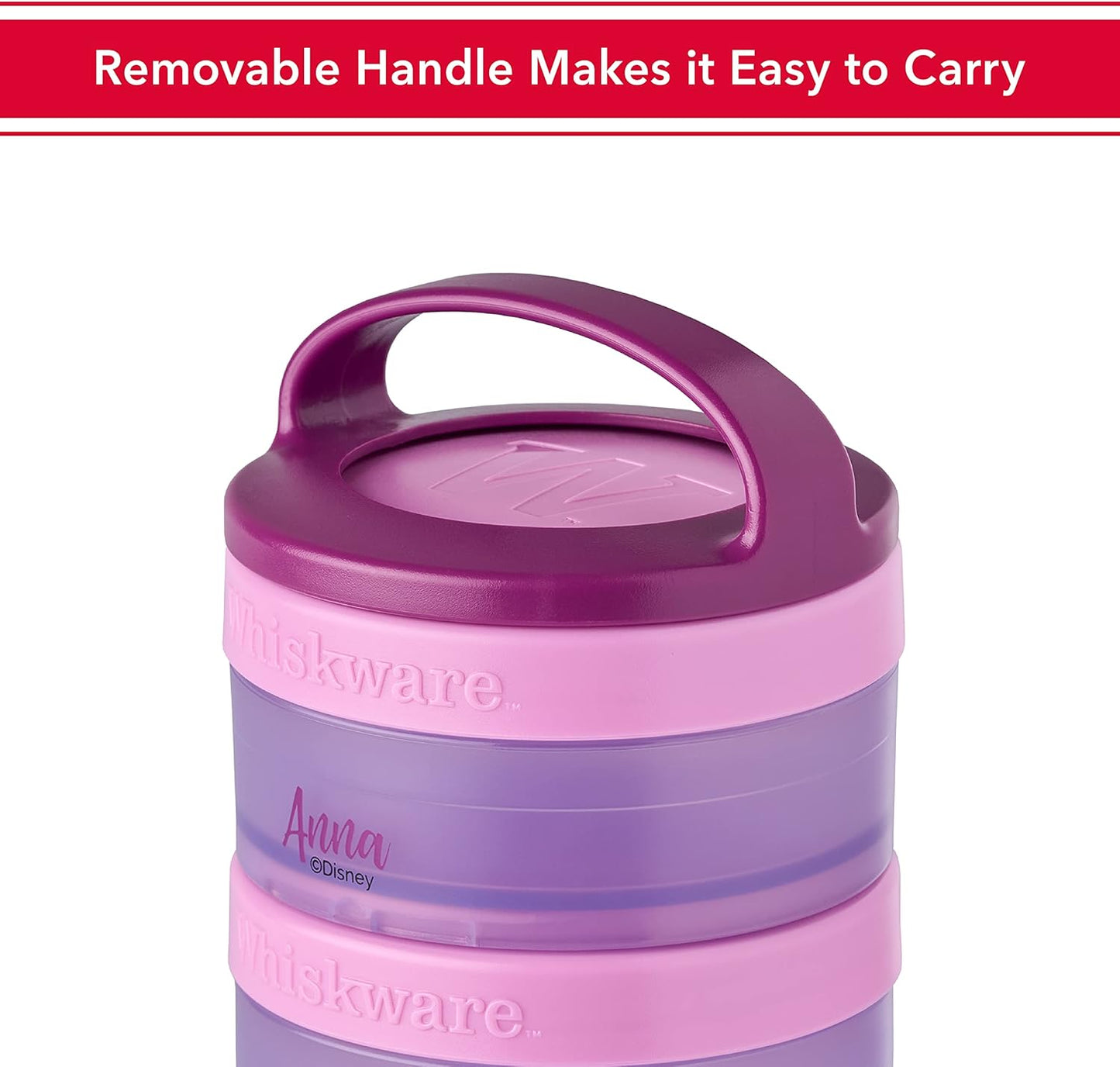 Whiskware Disney Princess Frozen, Stackable Snack Containers for Kids, Durable Food Storage Containers for Daycare, Car, and Airplane Travel, Dishwasher Safe, Anna and Olaf