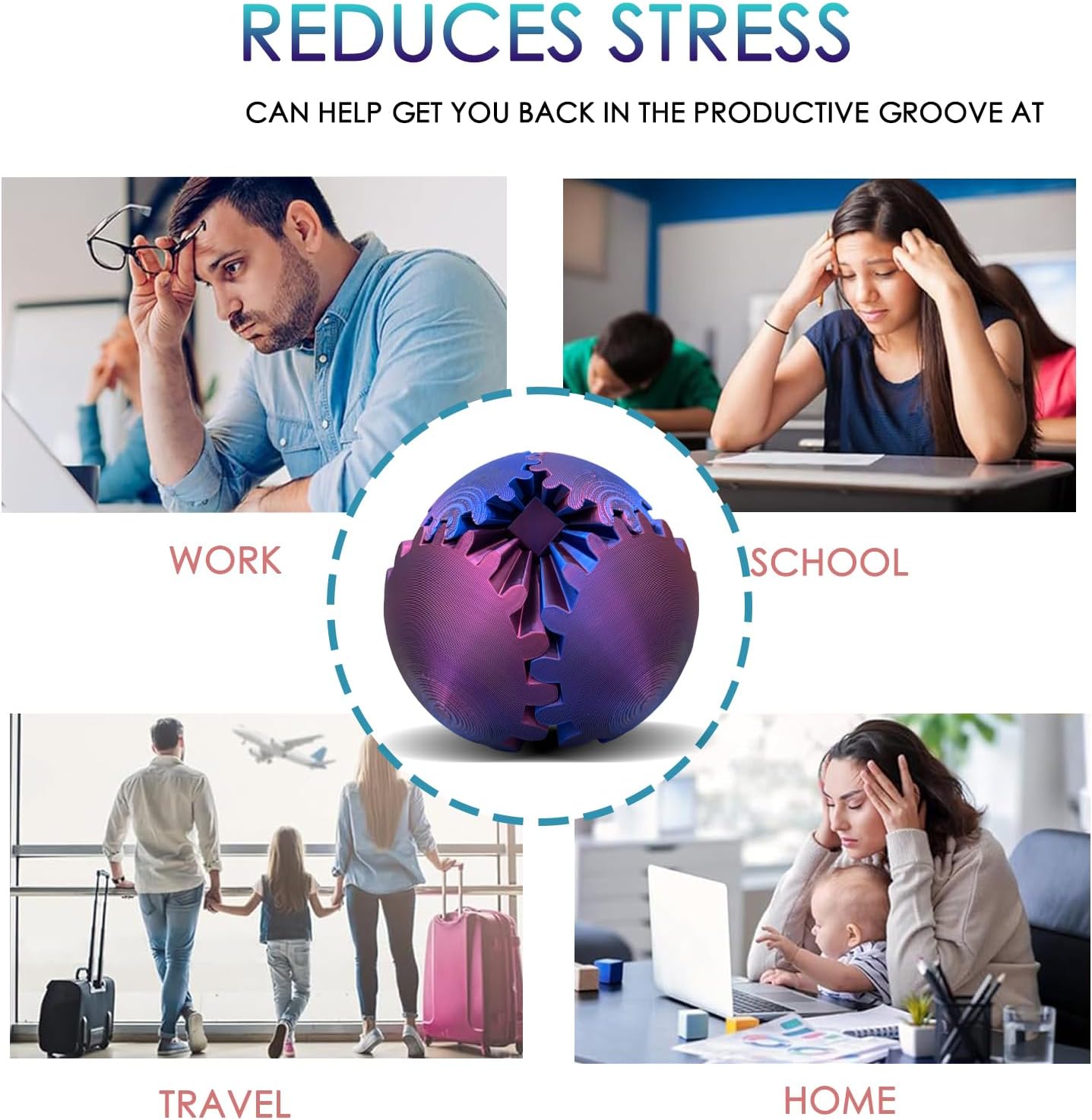 Gear Ball 3D Printed, The Steampunk Whirling Wonder Fidget Ball Toy, Gear Ball 3D Model Cube Fidget Toy, Funny Stress & Anxiety Relaxing Fidget Toy for Adults & Kids (Pink&Gray)