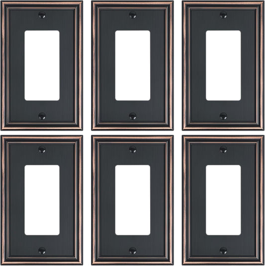 6-Pack Decorator Outlet Cover Plate, Aged Bronze Decorative Switch Plates and Outlet Covers, Durable Zinc Alloy Wall Plates for Electrical Outlets, Receptacle, GFCI Outlet, Dimmer Switch