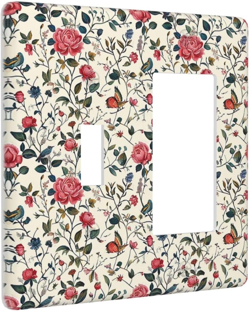 Outlet Covers Vintage Flowers Rose Leaf Bird Butterfly 1 Toggle 1 Rocker Combination Decorative Wall Plate Electrical Switch Plates Light Switch Cover Plate for Bedroom living Room Decor
