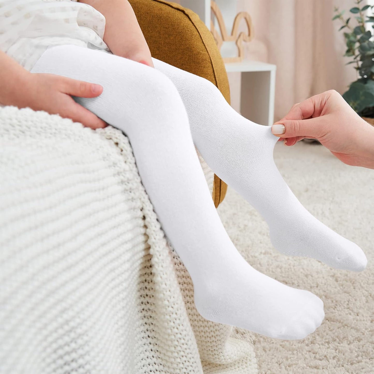 Zando Baby Girls Tights Cozy Cotton Infant Non Slip Grip Leggings Toddler Solid Knit Pantyhose Warm Newborn Stockings