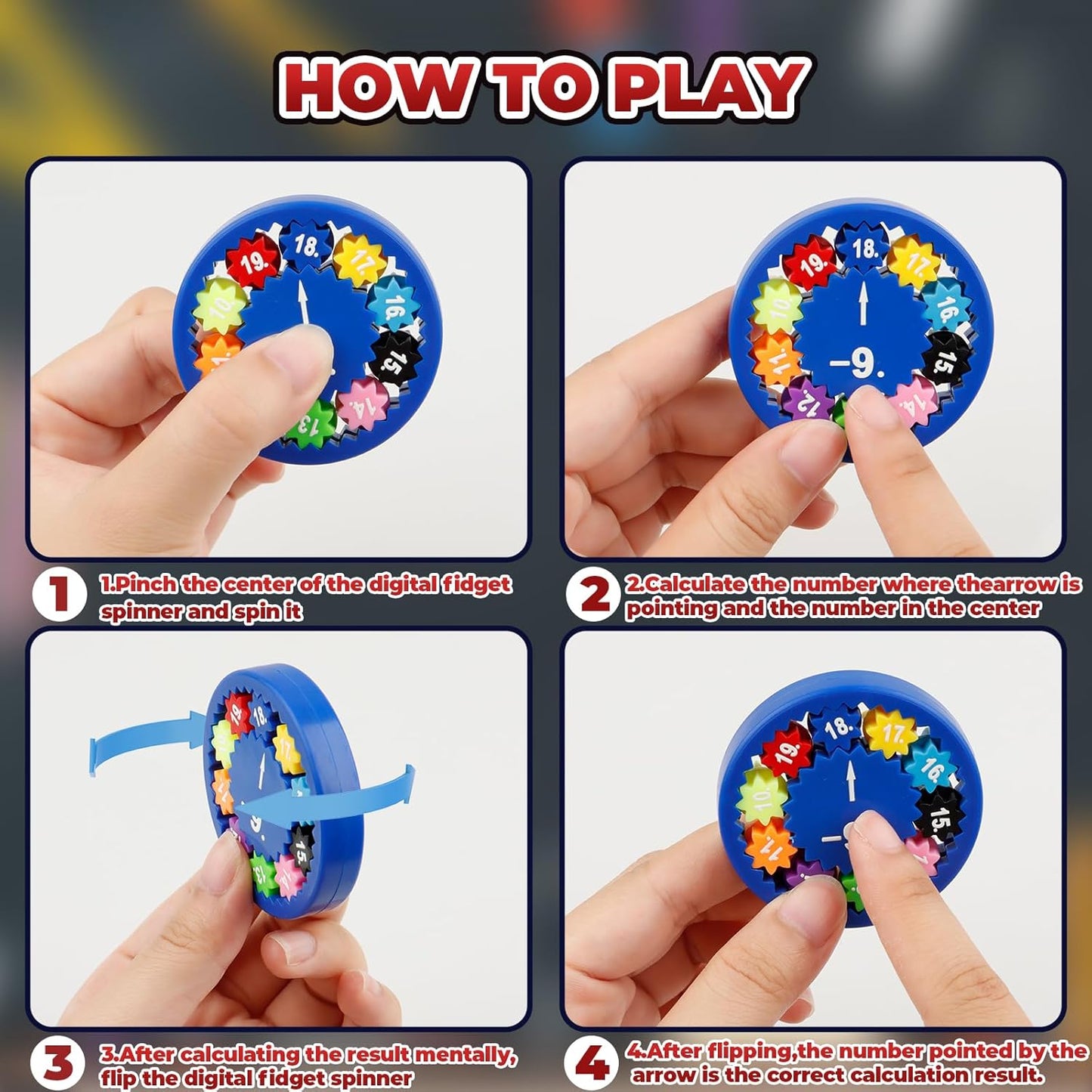 Math Fidget Spinners, Learning Division & Multiplication Colorful Fidget Toy, Math Facts Games Finger Spinner Toy for Kids and Fidgety People (9pcs)