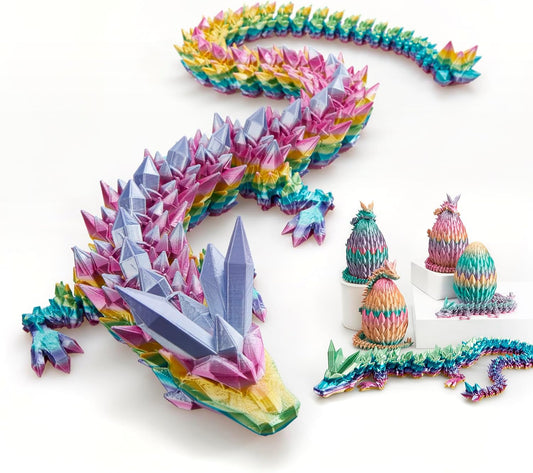 Large 30" 3D Printed Dragon,Articulated Crystal Dragon,3D Dragon Toy,Dragon Collection, Executive Desk Decor (Rainbow)