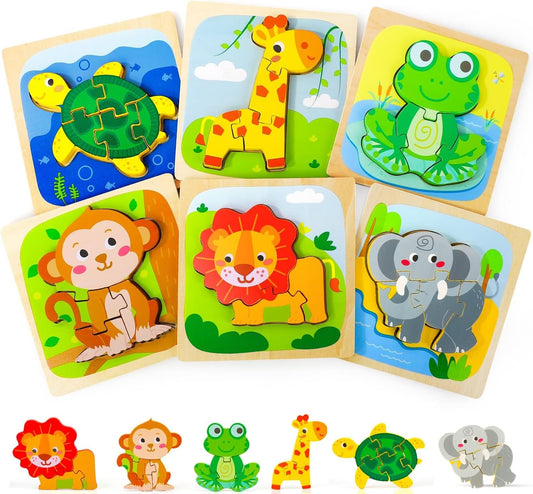 TOY Life Wooden Puzzles for Toddlers 1-3, Animals Toddler Puzzles 1-3, Puzzles for Toddlers 2-4, Wood Puzzles Christmas Montessori Toys Gifts for 1 2 Year Old, Baby Puzzles 12-18, Kids Learning Toy