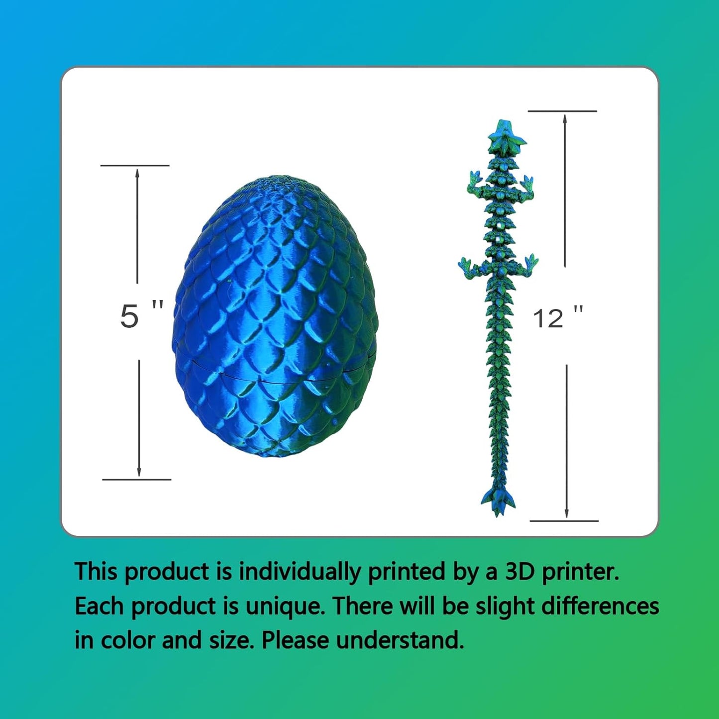 Dragon Egg ,Dragon Egg Fidget Surprise Toy with 3D Printed Dragon, Dragon Eggs with Dragon Inside Fidget Toy, 12" Dragon and Dragon Egg Toy Gifts for Autism and ADHD. (Laser Green)